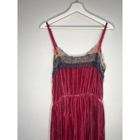 Sundance Norma Elegance Maroon Velvet Lace Silk Blend Midi Dress Women's Size XS - Picture 9 of 10